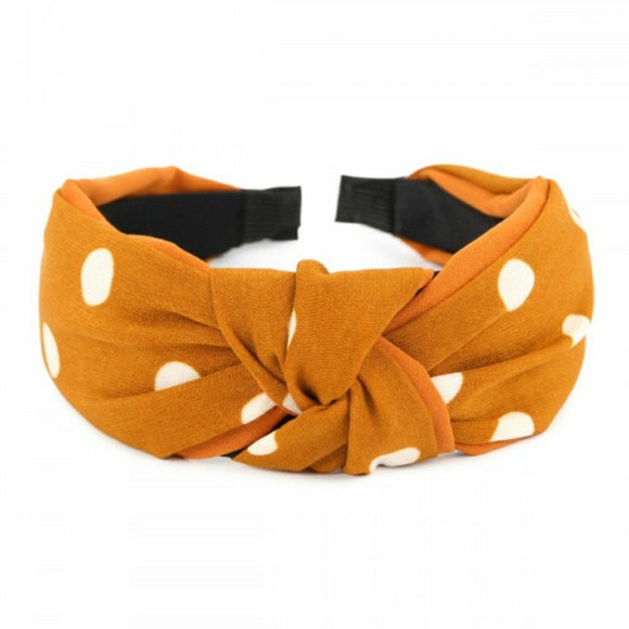 J Elise Boutique Accessories - DARK MUSTARD POLKA DOTS TIED HAIR BAND